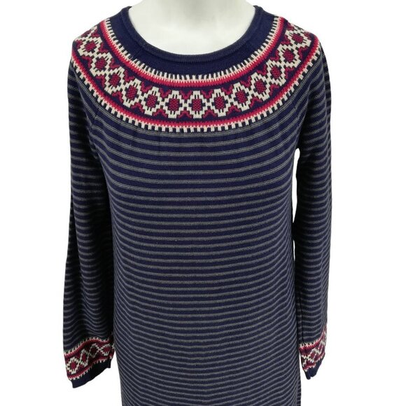 Hanna Andersson Fair Isle Striped Sweater Dress Size S Womens Blue Red Nordic - Picture 6 of 12